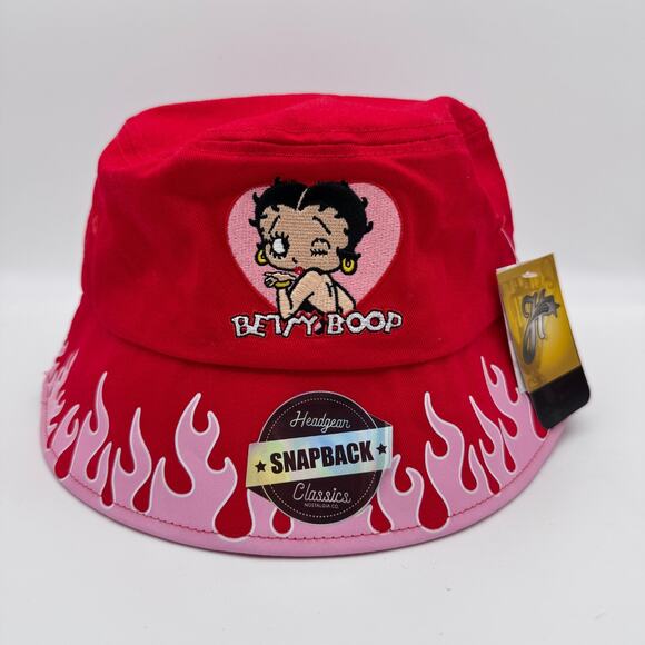 Betty Boop Bucket Hat Womens Y2K Flames Cap Headgear Classics Red Pink One Size - Picture 1 of 8